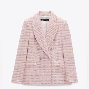 🌟NWT🌟 ZARA NEW WOMAN DOUBLE BREASTED TEXTURED WEAVE BLAZER PINK 2324/133/330